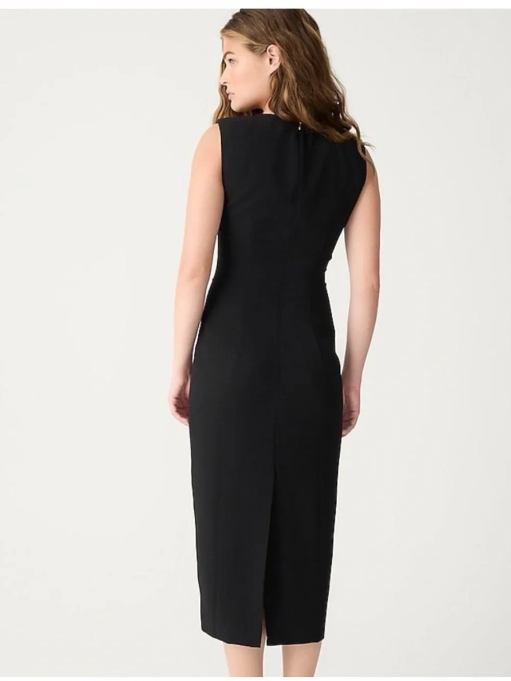 J. Crew Sleeveless Black Sheath Midi Dress in Drapey Crepe - Size 12